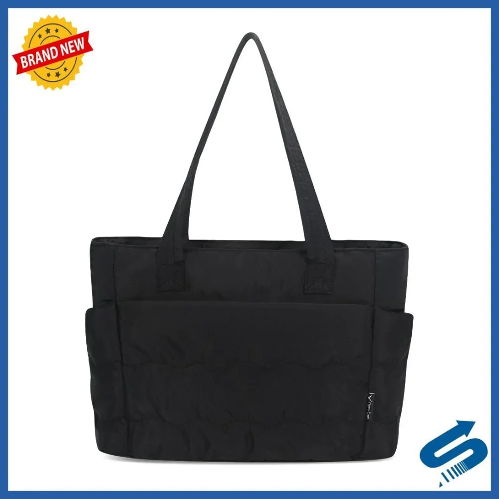 Lightweight Quilted Tote Bag with Laptop Sleeve and Luggage Strap
